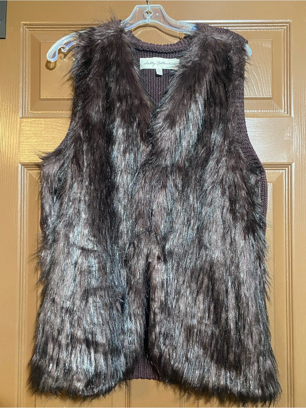 Debby Collection XL Dark Burgundy Faux Fur Sweater Vest Hook Front